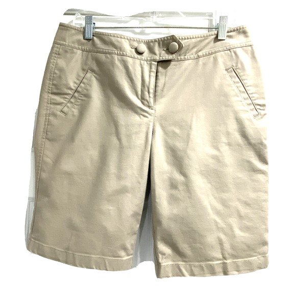 Ann Taylor Signature Fit Shorts size 10 bermuda walking tan khaki cotton stretch - Picture 1 of 8